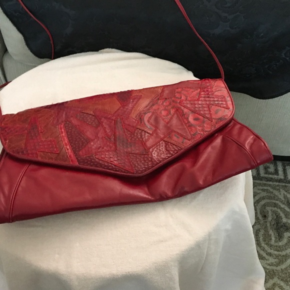 Sharif Handbags - Sharif Red Patchwork Leather Shoulder Bag